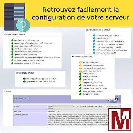 Module gratuit PrestaShop thirtybees d'affichage de la configuration de votre serveur